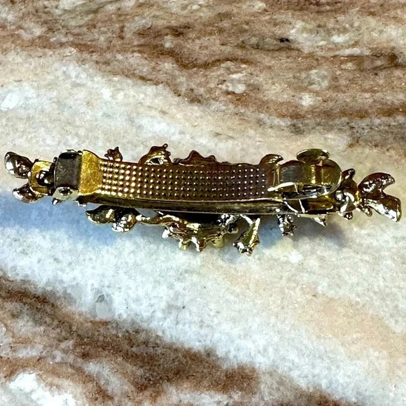 Floral Crystal Rhinestone Medium Barrette/Hair Clip Gold Tone Setting - Picture 6 of 7